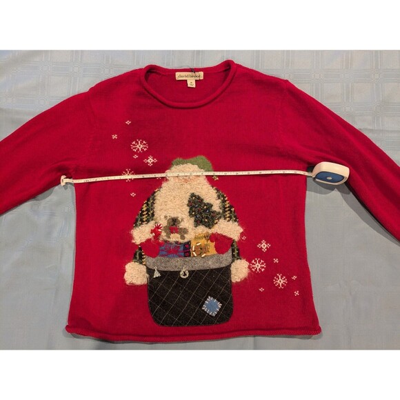 David‎ Brooks Christmas Sweater Womens M Rudolph Red Santa Charms Vtg - Picture 10 of 13